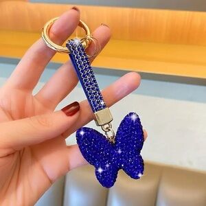 Butterfly Keychain Royal Blue Rhinestone Bling Purse Bag Backpack Charm NWOT